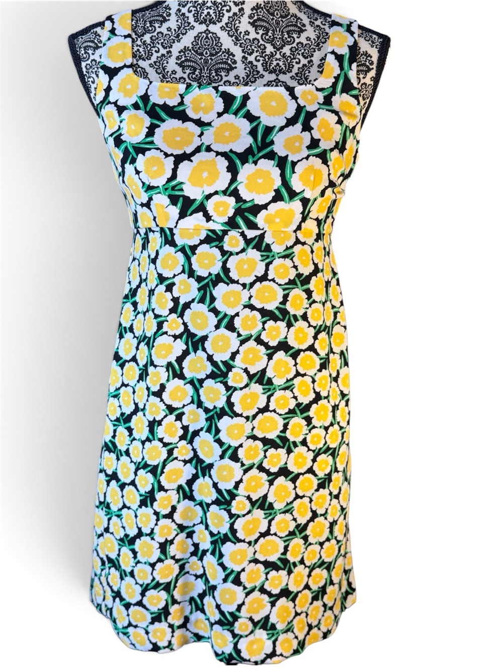 Diane Von Furstenberg Floral Sunburst Sleeveless Dress - Yellow Floral size 2